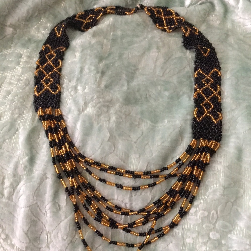 Anthropologie beaded gold black necklace